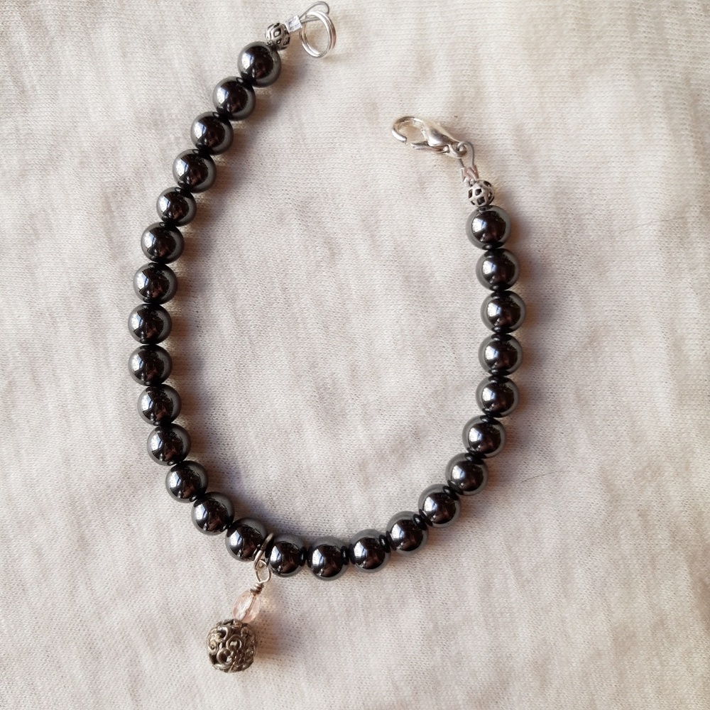 Hematite and silver beaded bracelet